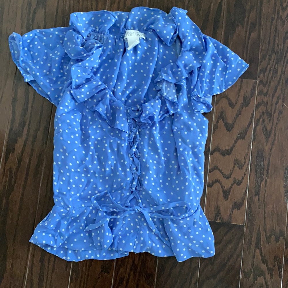 Planet Gold juniors size M blue polka dot blouse